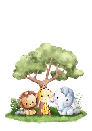 Tierbaby unter Baum – Optionales Poster mit persönlichem Text